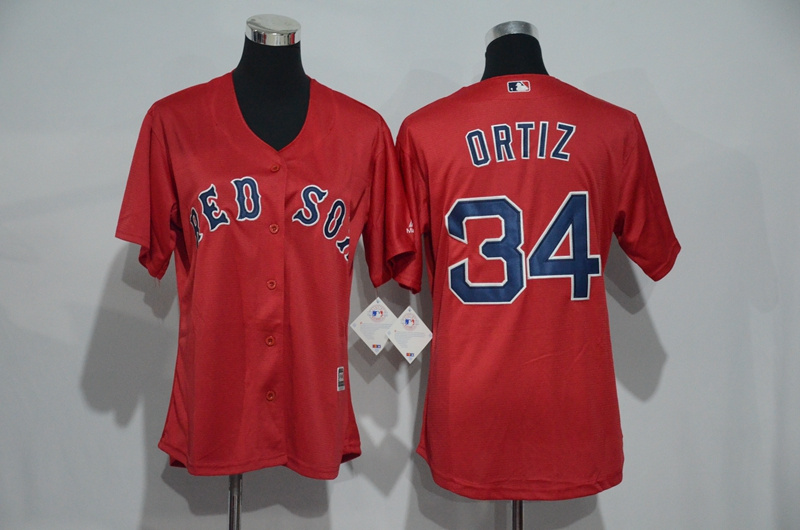 Womens 2017 MLB Boston Red Sox #34 Ortiz Red Jerseys->women mlb jersey->Women Jersey